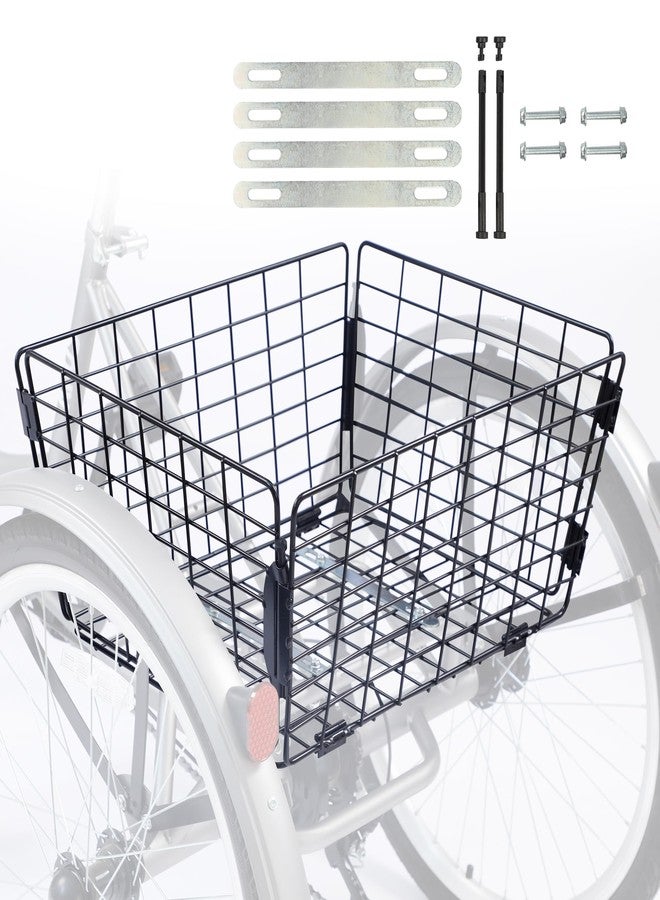 WEEROCK Tricycle Rear Basket Folding Large Capacity Baskets Steel Basket for 20 24 26 Inch Tricycles Trike, Black - Image 1